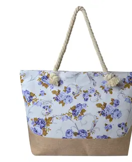 Nákupní tašky a košíky Světle šedo hnědá plážová taška s květinami - 50*36 cm Clayre & Eef JZBG0214