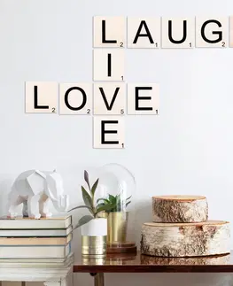 Nástěnné dekorace Nástěnná dekorace dřevo SCRABBLE LAUGH LOVE LIVE 111x 63 cm