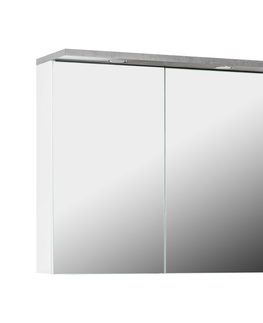 Koupelnový nábytek Závěsná skříňka ELZA 2D se zrcadlem a osvětlením, bílá/beton
