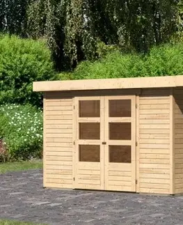Dřevěné plastové domky Dřevěný zahradní domek ASKOLA 4 s přístavkem 240 Lanitplast Antracit