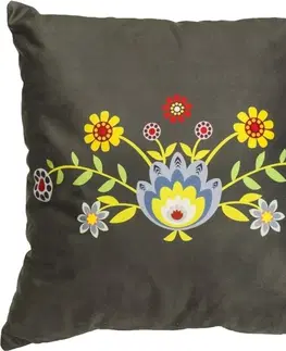 Dekorační povlaky na polštáře Tmavě šedý povlak na polštář s květinovým motivem