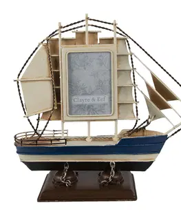 Klasické fotorámečky Dekorace kovový model lodi s fotorámečkem - 27*9*24 cm Clayre & Eef 2F0843