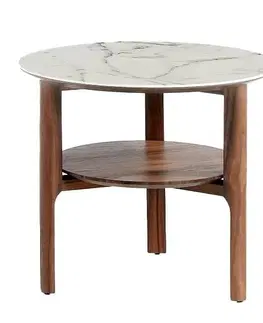 Luxusní a designové příruční stolky Estila Moderní kulatý příruční stolek Vita Naturale mramorový vzhled 60cm