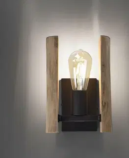 Industriální nástěnná svítidla LEUCHTEN DIREKT is JUST LIGHT nástěnné svítidlo, přírodní dřevo, rustikální, černá, 1 ramenné