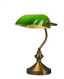 Stolni lampy Klasická stolní lampa/notářka bronzová se zeleným sklem - Banker