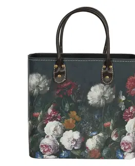 Nákupní tašky a košíky Tmavě tyrkysová květovaná taška Colette - 28*14*28/39 cm Clayre & Eef BAG321