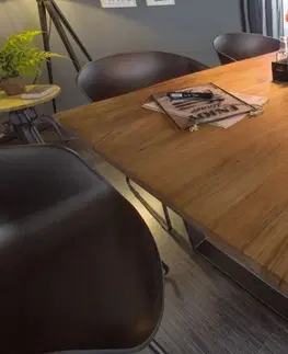 Designové a luxusní jídelní stoly Estila Industriální jídelní stůl Mammut z akáciového masivu v hnědé barvě na kovových nohách 180cm