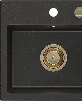 Sifony k pračkám MEXEN/S Milo granitový dřez 1 435 x 410 mm,  černá/zlatý metalik, + zlatý sifon 6505441000-75-G