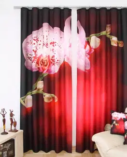 Luxusní hotové závěsy s potiskem 3D Luxusní hotový závěs černo červený s orchidejí