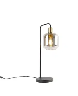 Stolni lampy Chytrá stolní lampa černá se zlatým a kouřovým sklem včetně WiFi A60 - Zuzanna