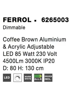Moderní závěsná svítidla NOVA LUCE závěsné svítidlo FERROL kávově hnědý hliník a akryl nastavitelné LED 85W 3000K IP20 stmívatelné 6265003