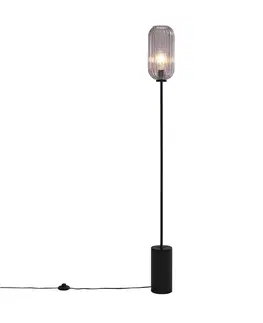 Stojaci lampy Stojací lampa Art Deco černá s kouřovým sklem - Rid