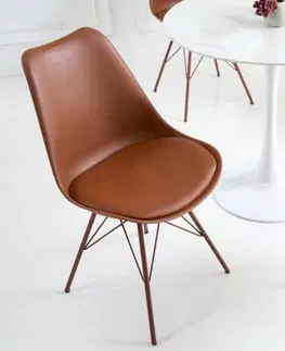Luxusní jídelní židle Estila Designová hnědá jídelní židle Scandinavia z eko kůže v moderním stylu 85cm
