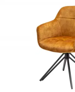 Luxusní jídelní židle Estila Moderní hořčicově žlutá otočná židle Marmol s černýma nohama 82cm