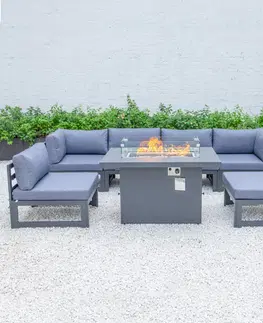 Zahradní sestavy Houseland Modulová sada zahradního nábytku Memorys s ohništěm šedá/modrá