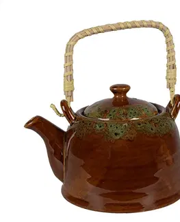 Džbány Hnědozelená porcelánová konvička na čaj - 14*12*12 cm / 0,75L Clayre & Eef 6CETE0140