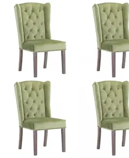 Židle Jídelní židle 4 ks samet / kaučukovník Dekorhome Tmavě zelená