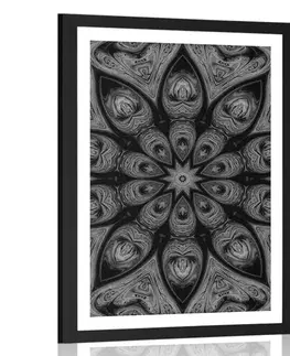 Černobílé Plakát s paspartou hypnotická Mandala v černobílém provedení