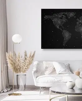 Obrazy na korku Obraz na korku mapa světa s noční oblohou v černobílém provedení