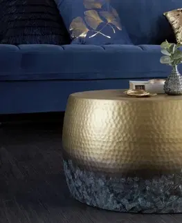 Designové a luxusní konferenční stolky Estila Orientální konferenční stolek Hammerblow Orient kruhového tvaru ve zlaté barvě 60cm