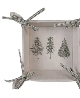 Chlebníky Béžový bavlněný košík na pečivo se stromky Natural Pine Trees - 35*35*8 cm Clayre & Eef NPT47
