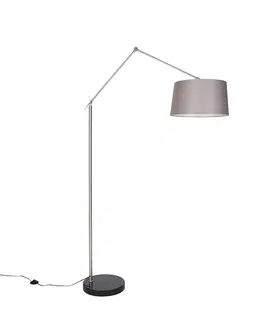 Stojaci lampy Moderní stojací lampa ocelové lněné stínidlo tmavě šedá 45 cm - Redakce