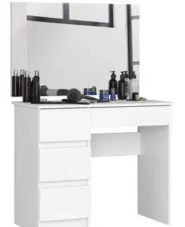 Toaletní stolky Ak furniture Kosmetický stolek se zrcadlem T-6 I 90x50 cm bílý levý