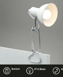 Stolní lampy s klipem BRILONER Svítidlo se svorkou 30,5 cm 1x E14 8W bílé BRI 2790-016