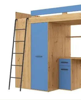 Dětské postele a matrace ArtCross Dětská rohová vyvýšená postel VERANA | dub artisan/modrá Barva: Ľavá