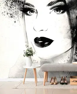 Samolepící tapety Samolepící tapeta módní ženský portrét v černobílém provedení