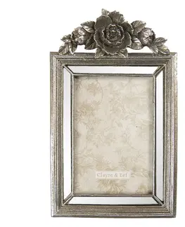 Klasické fotorámečky Antik stříbrný fotorámeček s dekorací květiny - 15*3*25 cm / 10*15 cm Clayre & Eef 2F0765