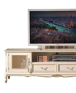 Luxusní a designové televizní stolky Estila Barokní luxusní TV stolek Emociones s vyřezávanými rustikálními nožičkami 180cm