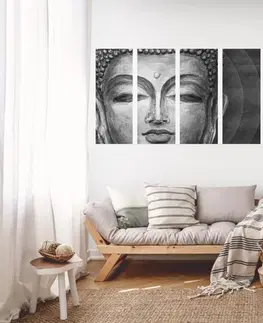 Černobílé obrazy 5-dílný obraz tvář Buddhu v černobílém provedení