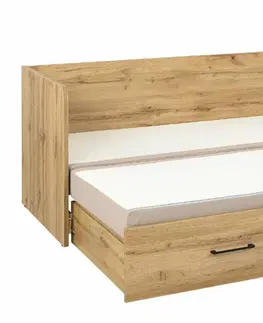 rozkládací Rozkládací postel s matracemi a polštáři TETRIS, dub wotan/béžová
