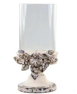 Svícny Kovový krémový vintage svícen s kvítky Flowers - Ø16*29cm Chic Antique 64079019 (64790-19)