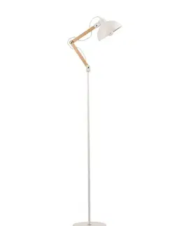 Industriální stojací lampy Nova Luce Polohovatelná stojací lampa Mutanti s přírodním dřevem - 1 x 60 W, bílá NV 6713401
