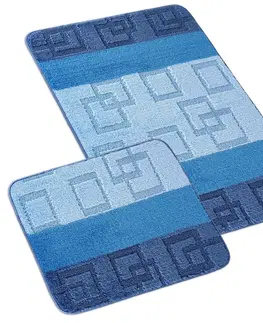 Koberce a koberečky Bellatex Sada koupelnových předložek bez výkroje Bany Kostky modrá, 60 x 100 cm, 60 x 50 cm