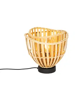 Stolni lampy Orientální stolní lampa černá s přírodním bambusem - Pua