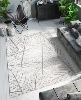 Moderní koberce Světle krémový moderní koberec s motivem listů Šířka: 160 cm | Délka: 220 cm