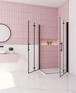 Sprchové vaničky H K MELODY BLACK R176, 100x76 cm se zalamovacími dveřmi včetně sprchové vaničky z litého mramoru