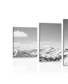 Černobílé obrazy 5-dílný obraz zasněžené pohoří v černobílém provedení