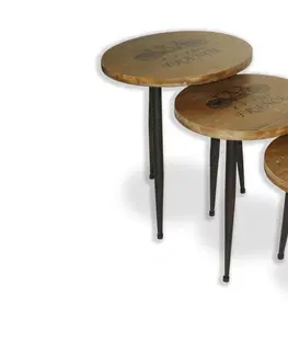 Luxusní a designové příruční stolky Estila Stylový set tří stolků s dřevěnými vrchními deskami