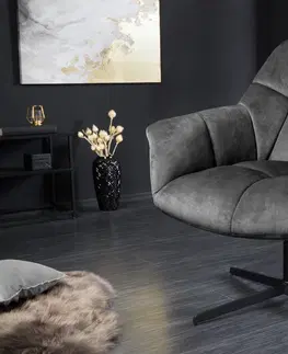 Designové a luxusní židle do pracovny a kanceláře Estila Designová otočná výškově nastavitelná židle Mariposa v šedé barvě s čalouněným potahem 89 cm