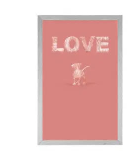 Motivy z naší dílny Plakát pejsek s nápisem Love v růžovém provedení