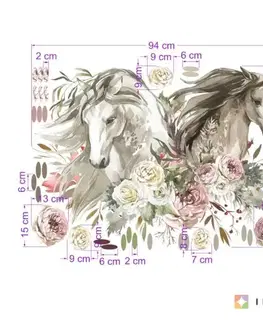 Samolepky na zeď Samolepky na zeď pro teenagery - Romantické koně s květinami
