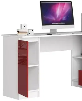 Psací stoly Ak furniture Rohový psací stůl B20 bílý/červený pravý