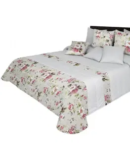 Luxusní oboustranné přehozy na postel Oboustranný přehoz světle barvy s romantickou květinovým potiskem