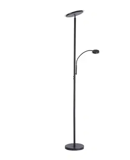 Stojaci lampy Stojací lampa černá včetně LED s dotykovým stmívačem a čtecím ramenem - Hanz