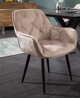 Luxusní jídelní židle Estila Retro designová béžová čalouněná jídelní židle Milano s područkami 84cm