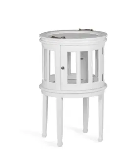 Luxusní a designové příruční stolky Estila Luxusní kulatý barový stolek Blanc s odnímatelným podnosem z masivního dřeva mindi bílé barvy 78cm